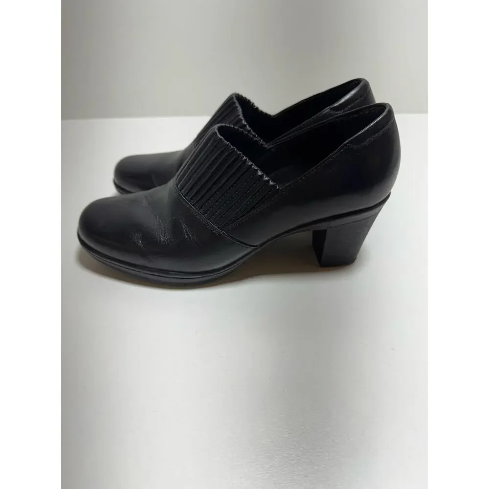Clark’s Bendables Leather Slip On 7.5M Block Heel 80825 Thoughtful Q Comfort